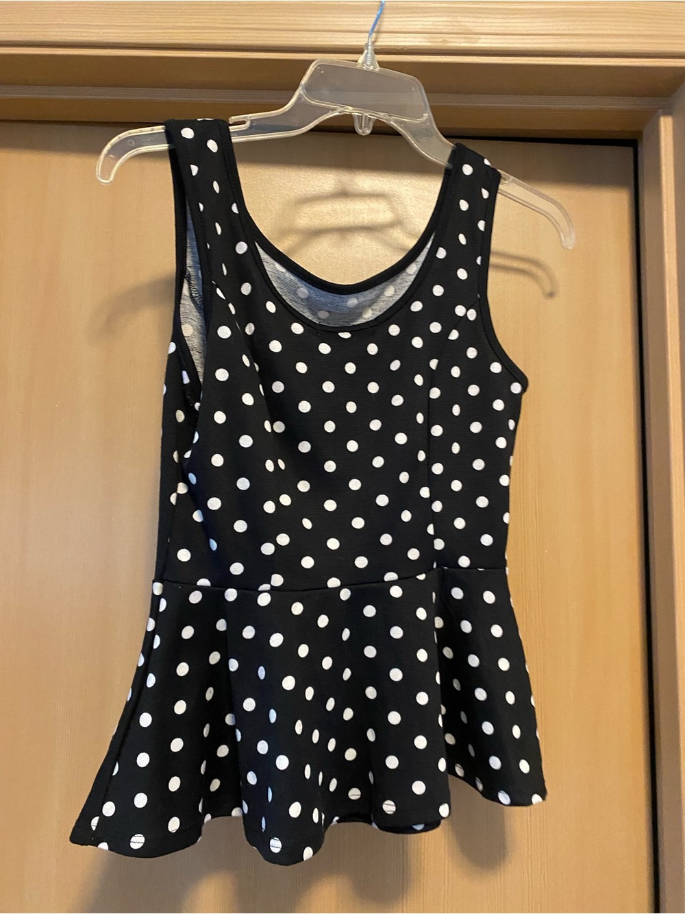 Moa Moa Black and White Polka Dot Peplum Tank Top
